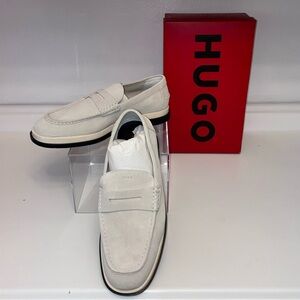 HUGO BOSS Men's White Leather Suede Mix Loafers Sz 12